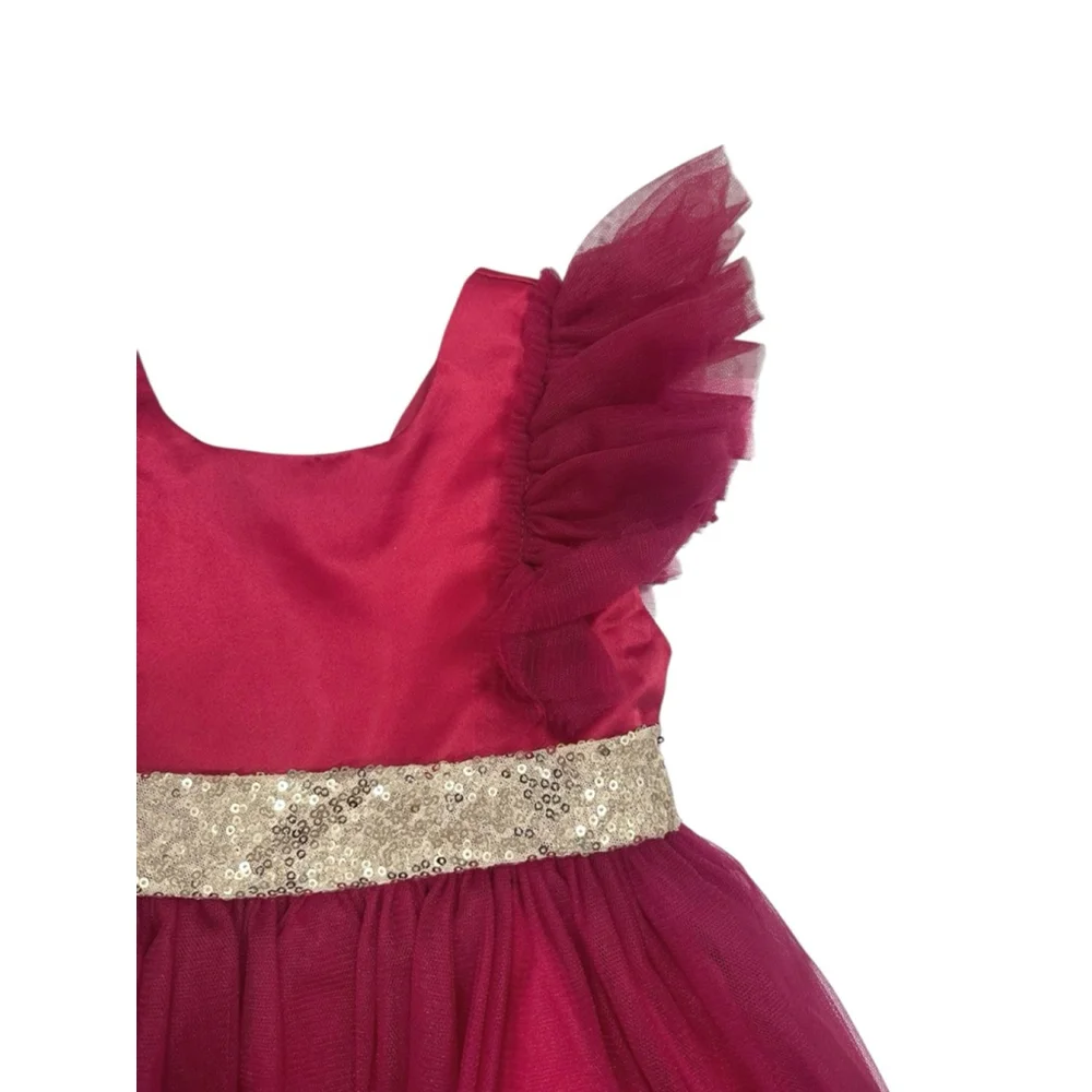 Girls Red Formal Dress Gold Sequin Waist Size 3T